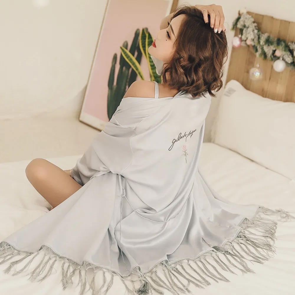 Silka Surplus Women Robe & Gown Sets Sexy Lace Sleep Lounge silk pajamas Long Sleeve Ladies Nightwear 3 pieces sleepwear
Silka Surplus Women Robe & Gown Sets Sexy Lace Sleep Lounge silk pajamas Long Sleeve Ladies Nightwear 3 pieces sleepwear