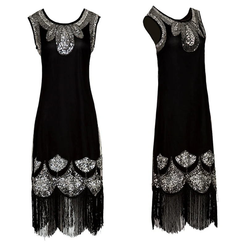 Платье Great Gatsby 1920s винтажное платье с оборками украшенный пайетками рукава