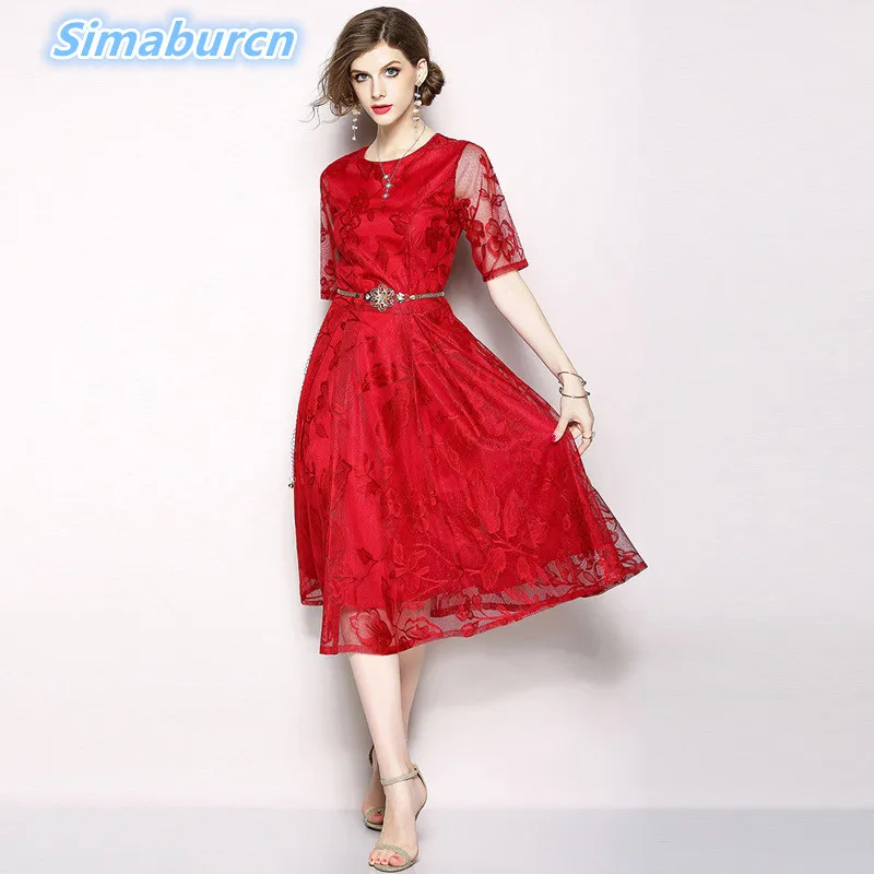 Autumn Red Lace Dress Fashion Women Elegant Hallow Out Black Dress Sexy Party Princess Slim Summer Short Sleeve Dresses Vestidos
Autumn Red Lace Dress Fashion Women Elegant Hallow Out Black Dress Sexy Party Princess Slim Summer Short Sleeve Dresses Vestidos