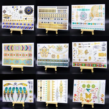 Waterproof Temporary Tattoo Women Henna Body Arm Art Fake Flash Tatoos Gold Silver Metallic Tatoo Stickers Girl Bracelet Wrist
Waterproof Temporary Tattoo Women Henna Body Arm Art Fake Flash Tatoos Gold Silver Metallic Tatoo Stickers Girl Bracelet Wrist