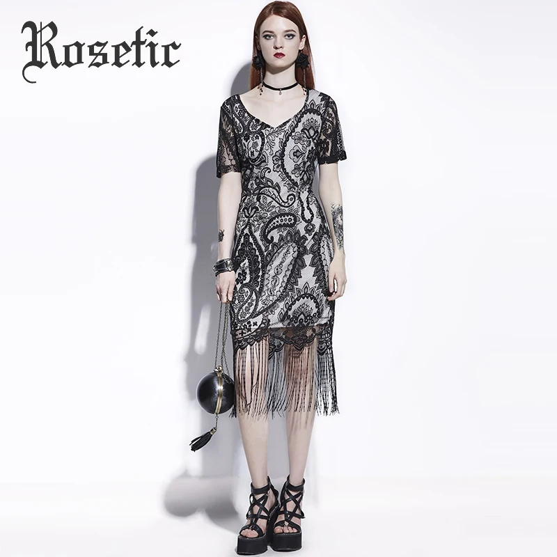 Rosetic Gothic Bodycon Dress Black Women Summer Tassel Lace Sheath Goth Dresses Hollow Party Vintage Print Retro Gothics Dresses
Rosetic Gothic Bodycon Dress Black Women Summer Tassel Lace Sheath Goth Dresses Hollow Party Vintage Print Retro Gothics Dresses