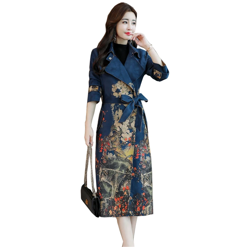 Turn down collar Vintage Print trench coat Casual leather pocket long women autumn coat Winter warm outwear overcoat female
Turn down collar Vintage Print trench coat Casual leather pocket long women autumn coat Winter warm outwear overcoat female