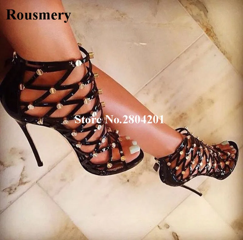 Rousmery New Arrival Women Sexy Open Toe Cutouts Thin High Heels Spike Metal Stud Zipper Detail Gladiator Sandals Dress Shoes
Rousmery New Arrival Women Sexy Open Toe Cutouts Thin High Heels Spike Metal Stud Zipper Detail Gladiator Sandals Dress Shoes