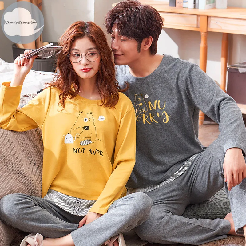 Spring Autumn Knitted Cotton Cartoon Men's Pyjamas Couple Pajamas Set Casual Women's Sleepwear Night Pijamas 3XL Home Clothing
Spring Autumn Knitted Cotton Cartoon Men's Pyjamas Couple Pajamas Set Casual Women's Sleepwear Night Pijamas 3XL Home Clothing