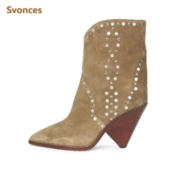 Fashion Rome Style Mid-Calf Boots Woman Spikes Heels Cow Suede Studs Pointed Toe Botas Factory Customize Brand Shoes Women
Fashion Rome Style Mid-Calf Boots Woman Spikes Heels Cow Suede Studs Pointed Toe Botas Factory Customize Brand Shoes Women