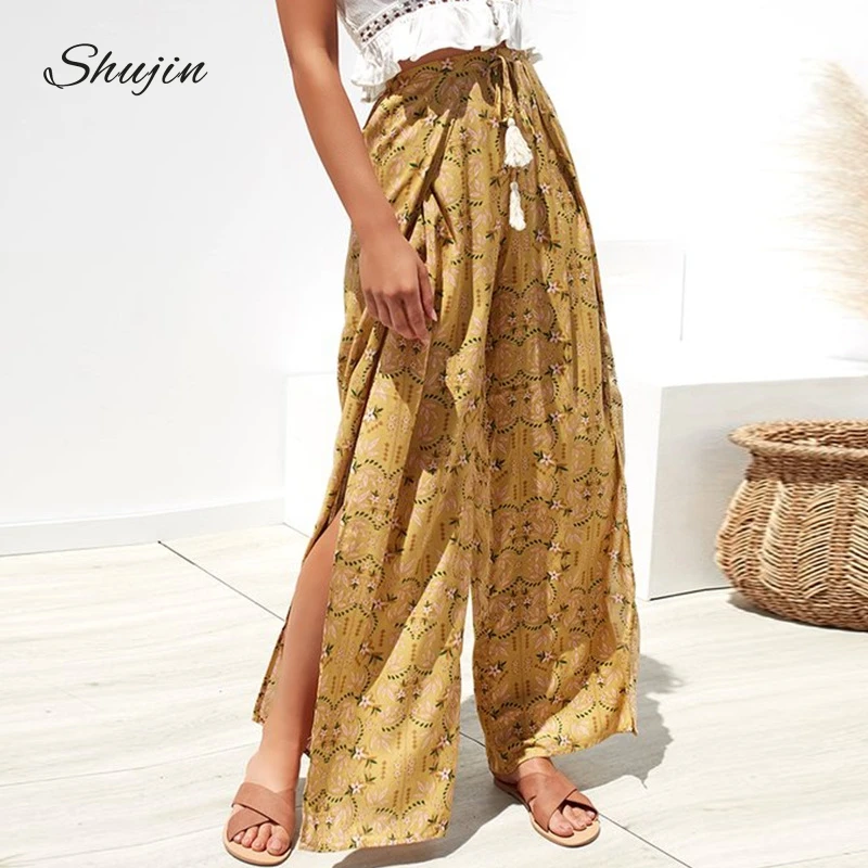 SHUJIN Bohemian Print Women Wide Leg Pants Casual Elastic High Waist Beach Boho Female Trousers Summer Sexy Split Long Pants
SHUJIN Bohemian Print Women Wide Leg Pants Casual Elastic High Waist Beach Boho Female Trousers Summer Sexy Split Long Pants