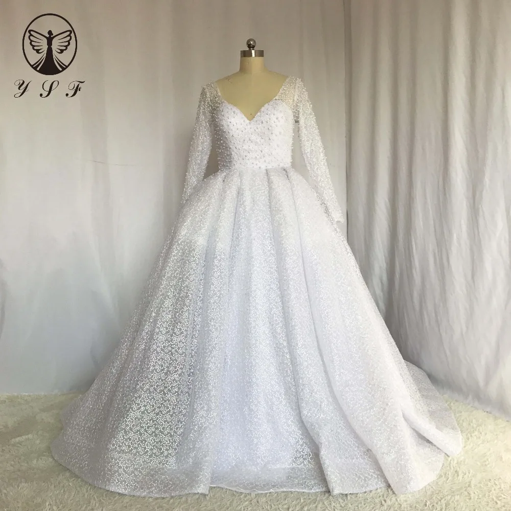YSF Simple but Elegant Juliet Neck Sweetheart Beaded Pearls Long Sleeve Pleated Lace Wedding Dresses 2018
YSF Simple but Elegant Juliet Neck Sweetheart Beaded Pearls Long Sleeve Pleated Lace Wedding Dresses 2018