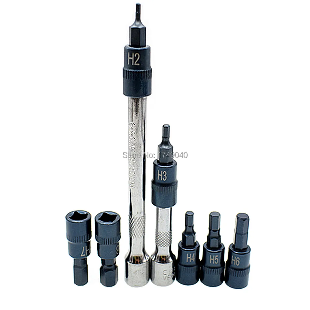 7pc Hex Key Socket Bit Set 1/4" Drive Socket Adapter H2-H8 Hex Screwdriver Bit with 2pcs 1/4" Drive Ratchet Socket Extender Tool
7pc Hex Key Socket Bit Set 1/4" Drive Socket Adapter H2-H8 Hex Screwdriver Bit with 2pcs 1/4" Drive Ratchet Socket Extender Tool