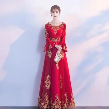 Oversize XXXL Novelty O-Neck Bride Wedding Qipao Sexy Ladies Lace Floral Evening Dress Elegant Long Cheongsam Marriage Clothes
Oversize XXXL Novelty O-Neck Bride Wedding Qipao Sexy Ladies Lace Floral Evening Dress Elegant Long Cheongsam Marriage Clothes