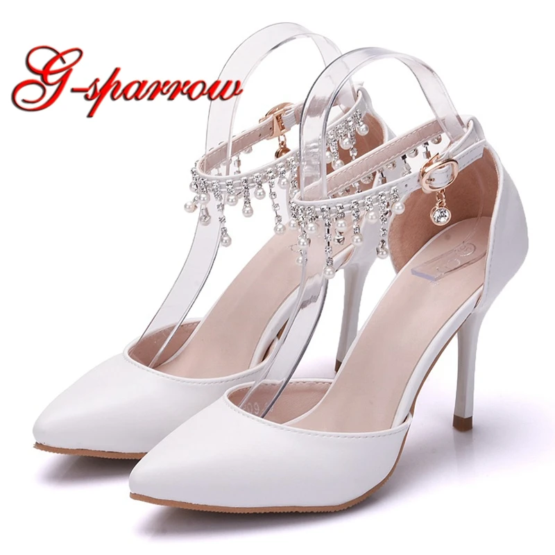 Women White High Heel Shoes Ankle Straps Summer Sandals Pointed Toe Wedding Bridal Dress Shoes Daughter Birthday Ceremony Shoes
Women White High Heel Shoes Ankle Straps Summer Sandals Pointed Toe Wedding Bridal Dress Shoes Daughter Birthday Ceremony Shoes