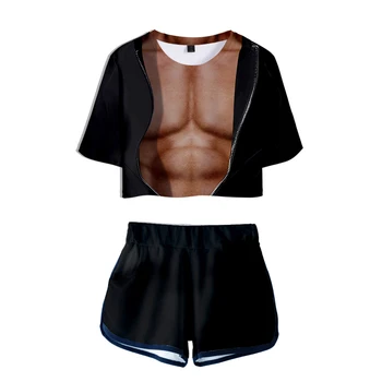 Muscle Printed Women two piece set Simulation muscle Oversize Navel short sleeve and muscle Short Pants O-neck Summer Set
Muscle Printed Women two piece set Simulation muscle Oversize Navel short sleeve and muscle Short Pants O-neck Summer Set
