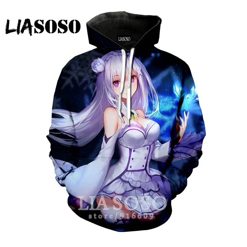 Забавные 3D с принтом Мужские и женские аниме логотип homme Harajuku Re Zero Rem толстовка