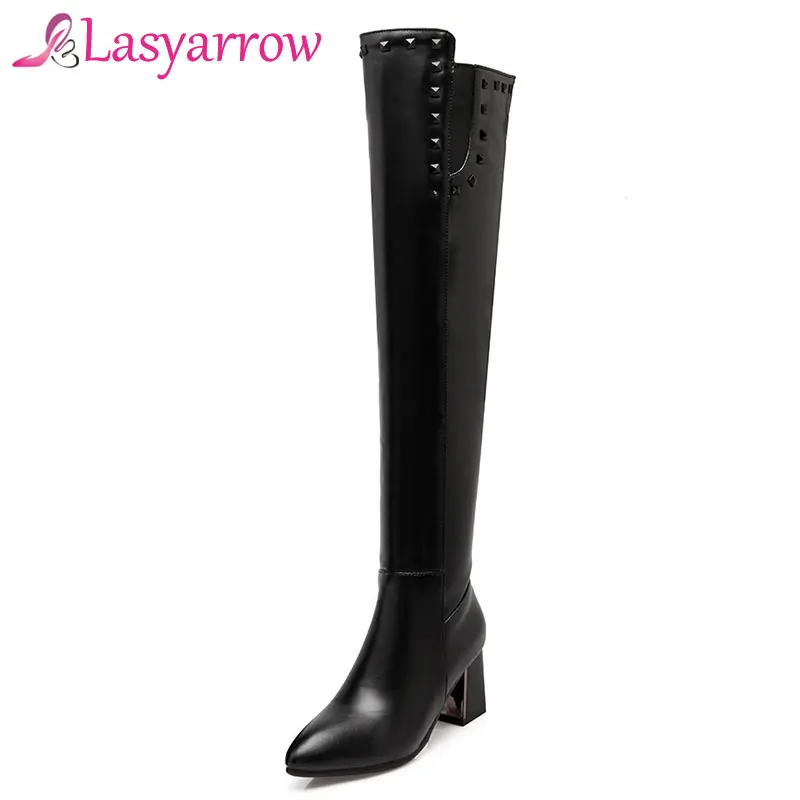 Lasyarrow Brand Shoes Woman Chunky High Heels Pointed Toe Solid Black Over the Knee Boots Fashion Rivets Studs Thigh High Boots
Lasyarrow Brand Shoes Woman Chunky High Heels Pointed Toe Solid Black Over the Knee Boots Fashion Rivets Studs Thigh High Boots
