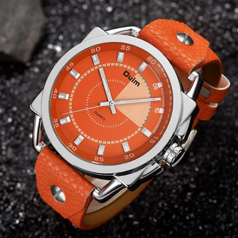 Top Luxury Brand Oulm Watches Orange Color Fashion Sports Watches Men Men's Quartz Watches Leather Mens Watches erkek kol saati
Top Luxury Brand Oulm Watches Orange Color Fashion Sports Watches Men Men's Quartz Watches Leather Mens Watches erkek kol saati