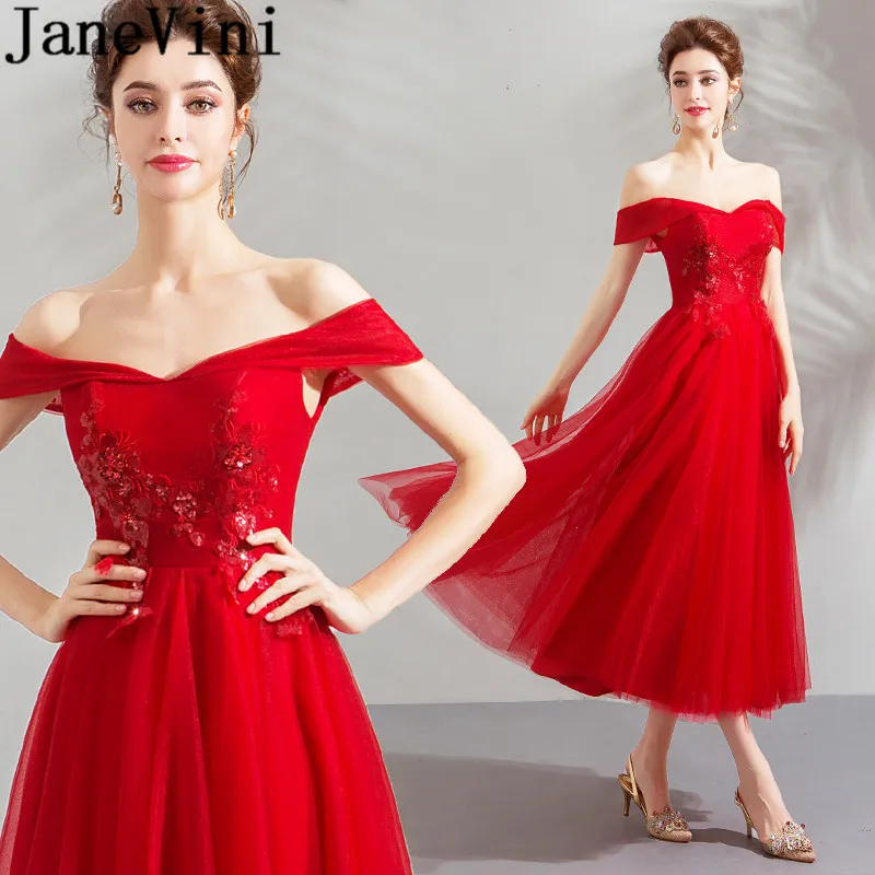 JaneVini Tea-Length Red Evening Dresses Sequins Beaded Party Formal Gowns Lace Tulle Bride Mothers Dress madre de la novia 2019
JaneVini Tea-Length Red Evening Dresses Sequins Beaded Party Formal Gowns Lace Tulle Bride Mothers Dress madre de la novia 2019