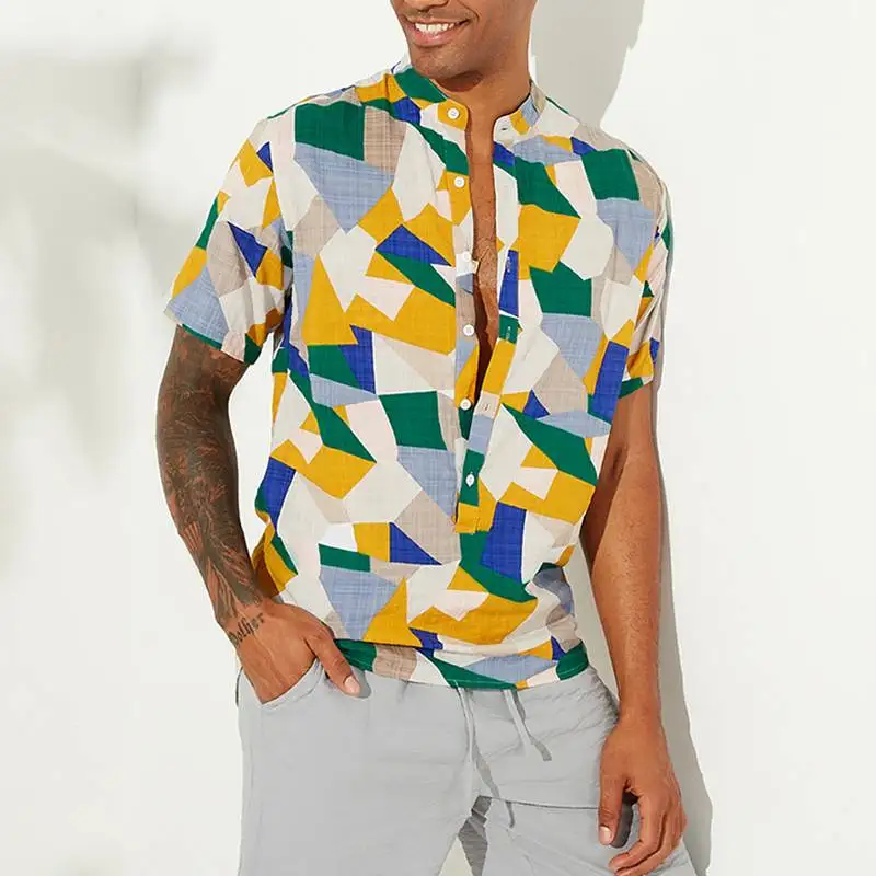 Summer Men Hawaiian Shirt Stand Collar Geometric Print 2019 Chic Stylish Short Sleeve Beach Shirt Men Streetwear Camisa Masculin
Summer Men Hawaiian Shirt Stand Collar Geometric Print 2019 Chic Stylish Short Sleeve Beach Shirt Men Streetwear Camisa Masculin