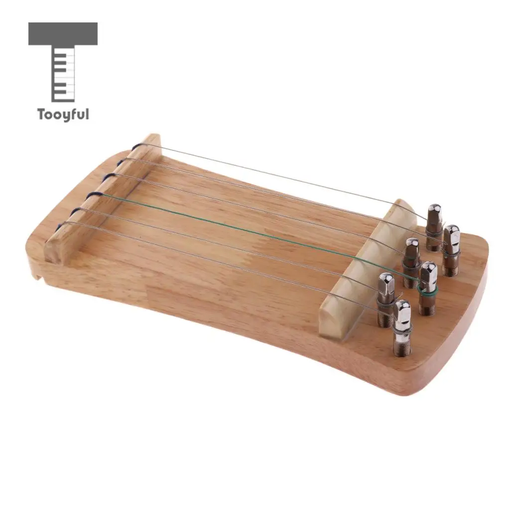 Tooyful Exquisite Solid Wood Mini 6 String Guzheng Chinese Zither Hand Trainer Gu Zheng Finger-training Exerciser
