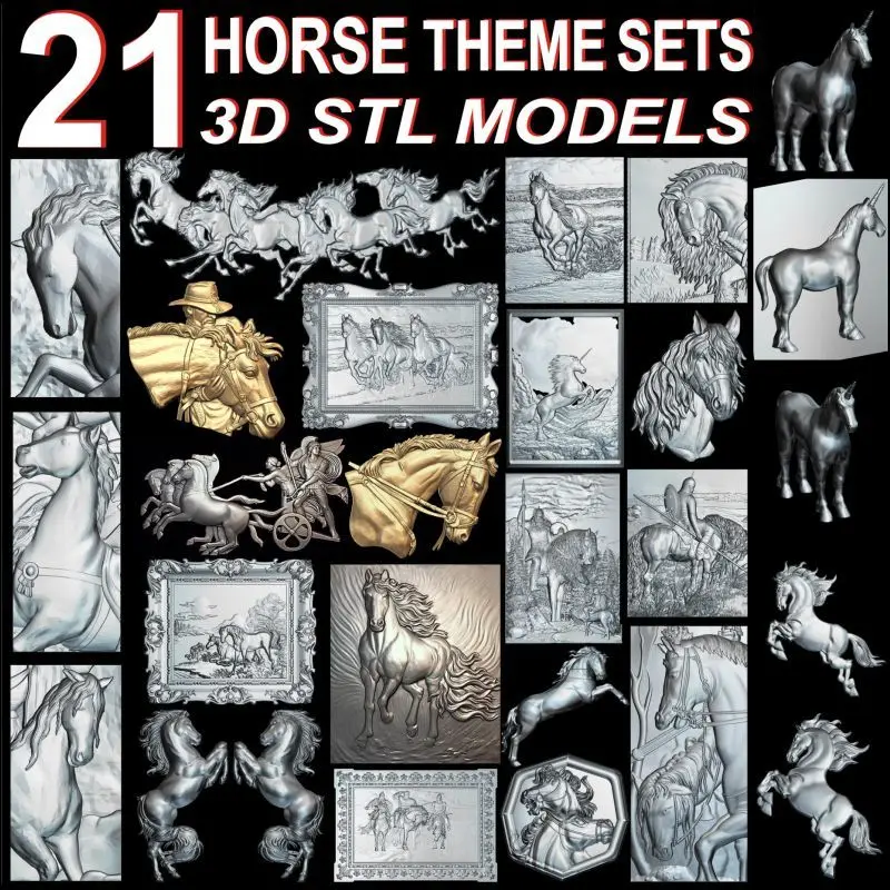21pcs The Horse Theme 3d model STL relief for cnc STL format horse Relief Model STL Router Engraver ArtCam
21pcs The Horse Theme 3d model STL relief for cnc STL format horse Relief Model STL Router Engraver ArtCam