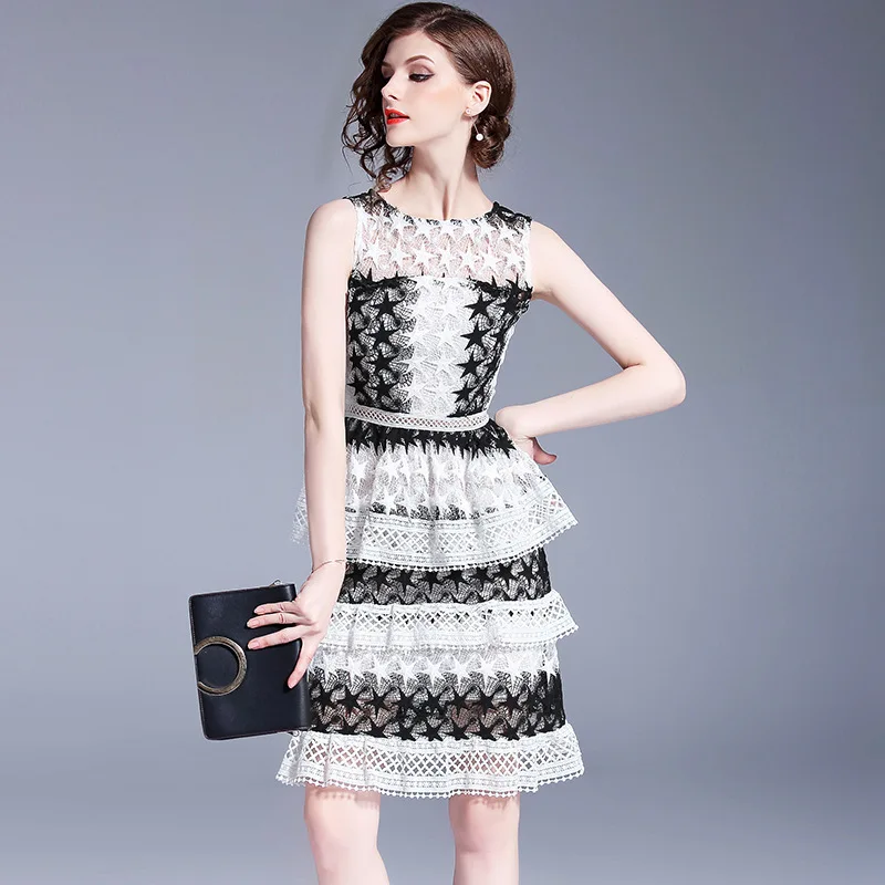 2018 Spring New Hollow Out Woman Cake Dress Five-pointed Star Water Bath Lace Dress O-neck Sleeveless Elegant Party Dress
2018 Spring New Hollow Out Woman Cake Dress Five-pointed Star Water Bath Lace Dress O-neck Sleeveless Elegant Party Dress
