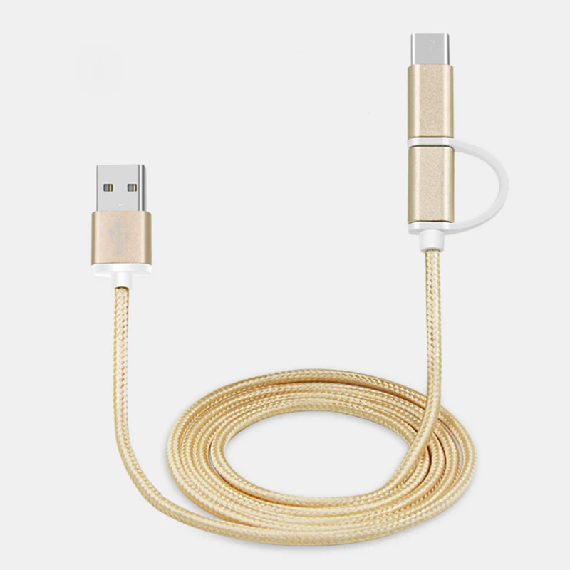 Оригинальный 2 в 1 2в1 2A кабель для быстрой зарядки Micro USB + типа C плетеный шнур Xiaomi mi