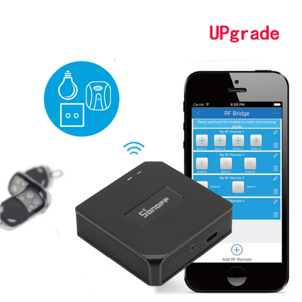 Sonoff RF Bridge WiFi 433MHz Replacement Smart Home Automation Universal Switch Intelligent Home Automation Wi-Fi Remote Control
Sonoff RF Bridge WiFi 433MHz Replacement Smart Home Automation Universal Switch Intelligent Home Automation Wi-Fi Remote Control