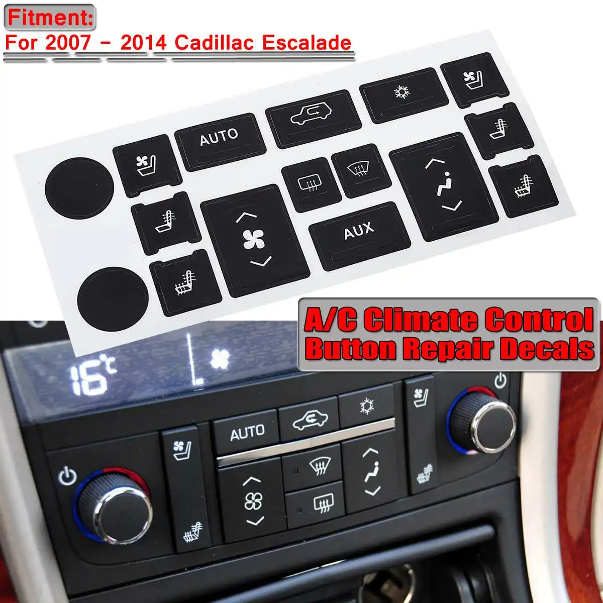 New Car Stickers Air Condition A/C Climate Control Switch Button Repair Decals Stickers For Cadillac Escalade 2007-2014
New Car Stickers Air Condition A/C Climate Control Switch Button Repair Decals Stickers For Cadillac Escalade 2007-2014