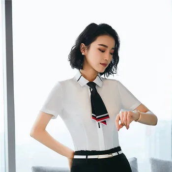 Elegant White Summer Blouse & Shirts With Tie Uniform Styles Female Tops and Blouse Women Work Wear Clothes Short Sleeve
Elegant White Summer Blouse & Shirts With Tie Uniform Styles Female Tops and Blouse Women Work Wear Clothes Short Sleeve