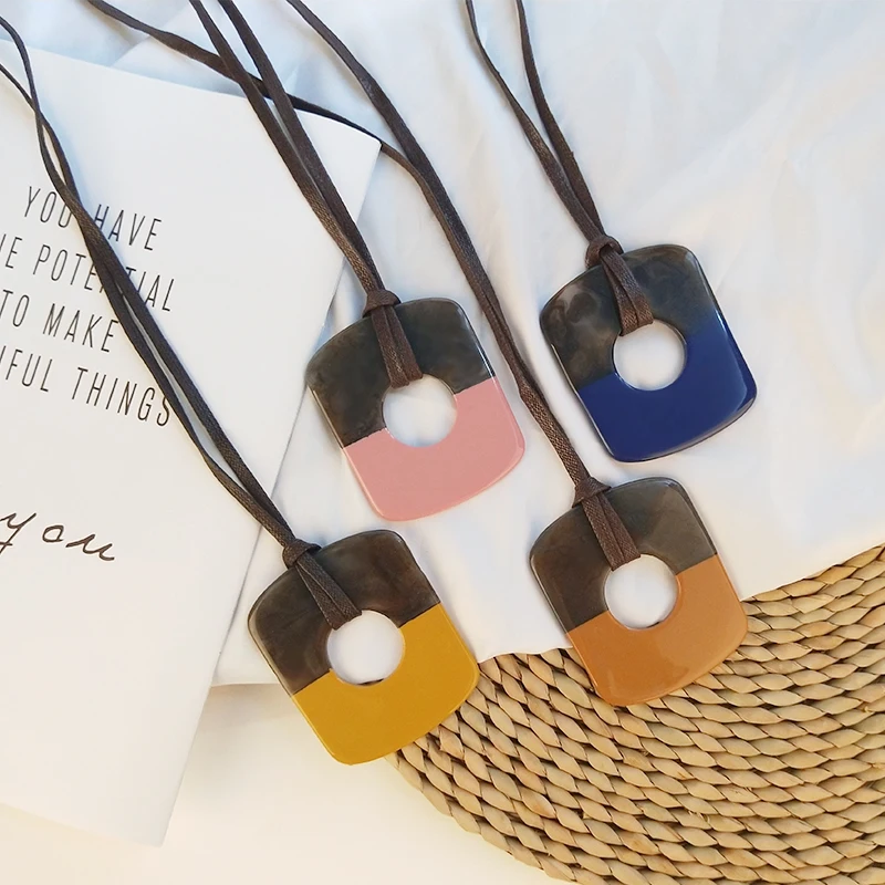 Gunalong Classic Fashion Acrylic Necklaces for Women With Big Resin Geometric Pendant Long Leather Chains Necklace Gifts Jewelry (2)