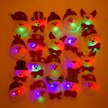 New Cartoon Santa Claus LED Flashing Glow Brooch Pins Children Blinking Cartoon Badge Gift Christmas Glow Party Supplies