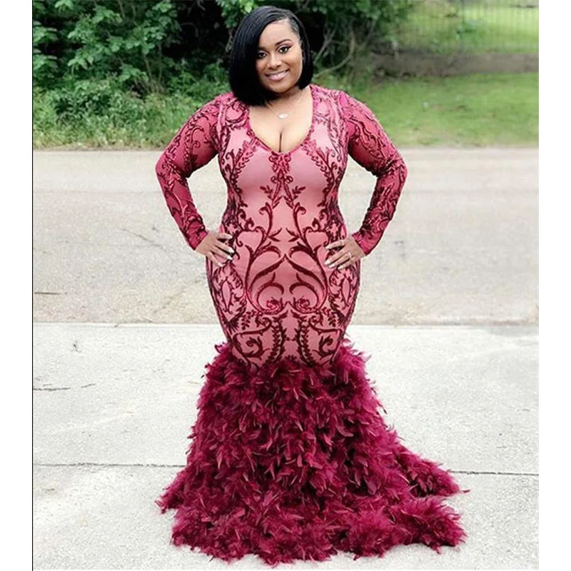 Plus Size Mermaid Prom Dresses 2019 New Feather Long Sleeve Sequined Floor Length Formal Evening Dress Party Gowns
Plus Size Mermaid Prom Dresses 2019 New Feather Long Sleeve Sequined Floor Length Formal Evening Dress Party Gowns