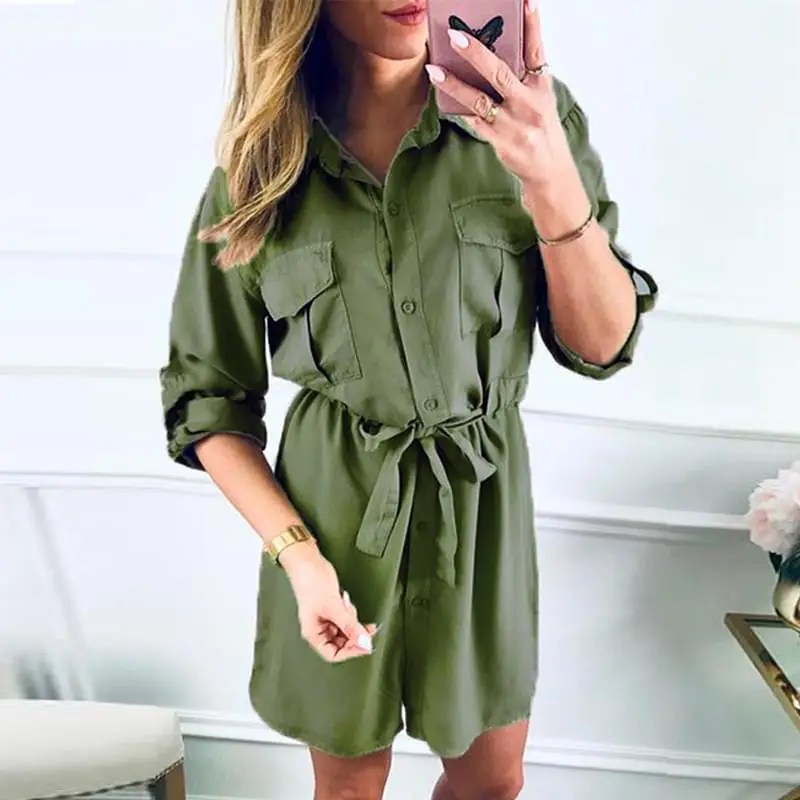 Casual Button Women Dress Shirt V Neck Long Sleeve Fashion Pocket Sashes Short Autumn Shirts Dresses Summer Vestidos 2019 Festa
Casual Button Women Dress Shirt V Neck Long Sleeve Fashion Pocket Sashes Short Autumn Shirts Dresses Summer Vestidos 2019 Festa