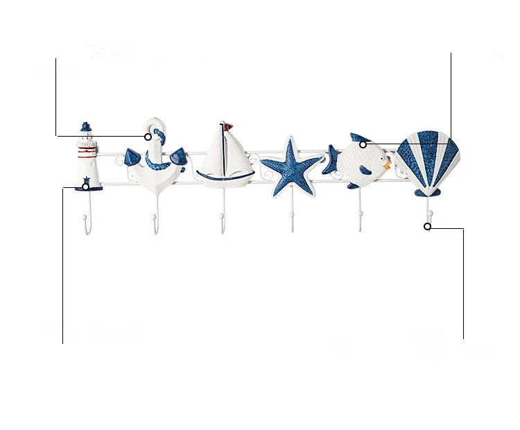 Waliicorners style coat hook creative wooden 6 hooks Ocean home starfish shell sailing seabird hooks decorative practical 11 HTB13d5Rc8Cw3KVjSZFlq6AJkFXaO