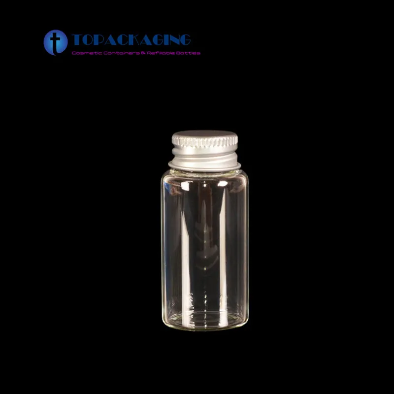 

100PCS*20ML Glass Wishing Bottle Empty Liquid Cosmetic Container Clear Aluminum Screw Cap Sample Perfume Refillable Vial 27*58mm