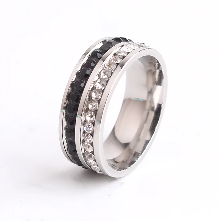 8mm Double row Black White rhinestone 316L Stainless Steel finger rings for men women wholesale
8mm Double row Black White rhinestone 316L Stainless Steel finger rings for men women wholesale