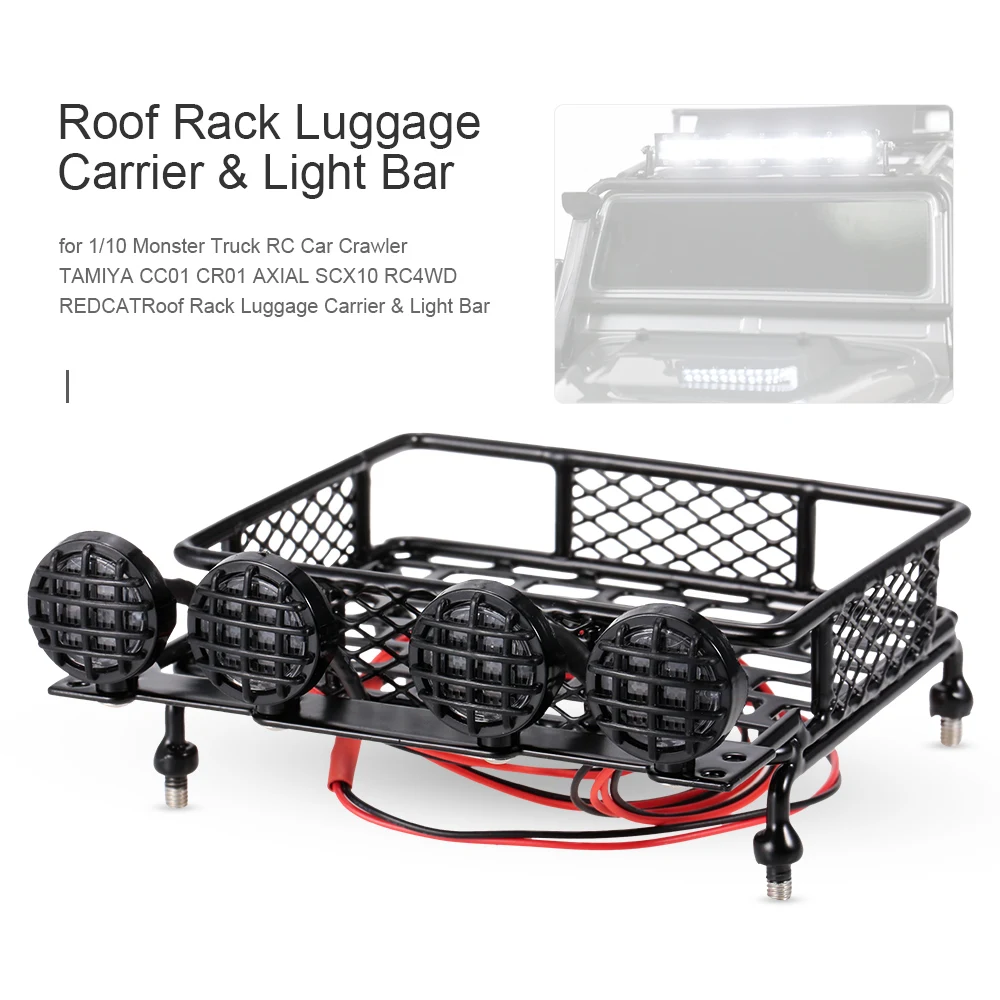 RC 1/10 Metal Roof Rack w/ Square LED Light for Redcat Buggy  Truck