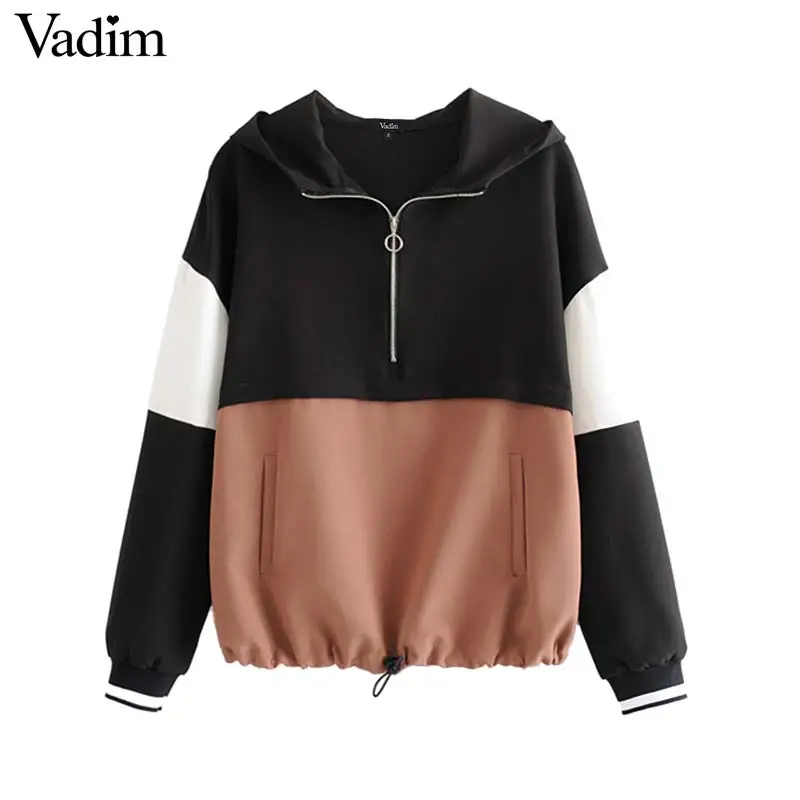 Vadim women casual loose hooded jacket patchwork pattern pockets zipper design coat chic female sweet outwear tops HA398
Vadim women casual loose hooded jacket patchwork pattern pockets zipper design coat chic female sweet outwear tops HA398