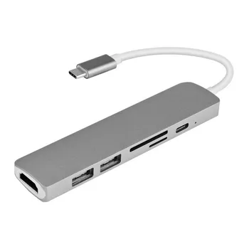 6-in-1 USB C Hub HDMI Adapter 4K Video with Type-C Power Delivery SD/TF Card Reader USB 3.0 HUB for MacBook Pro
6-in-1 USB C Hub HDMI Adapter 4K Video with Type-C Power Delivery SD/TF Card Reader USB 3.0 HUB for MacBook Pro