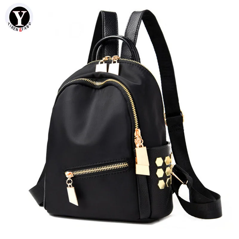 

Yirenfang Small Pu Rivet Nylon Women Backpack Student Travel School Bags For Teenagers New Famous Girl Designer Backpack Women