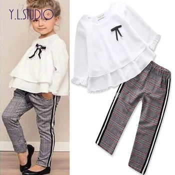 2pcs Girl's Formal Cotton Set O-neck Long Sleeve Top with Tape Bow Check Waist Long Pant Elegant Clothing Set Children Clothes
2pcs Girl's Formal Cotton Set O-neck Long Sleeve Top with Tape Bow Check Waist Long Pant Elegant Clothing Set Children Clothes
