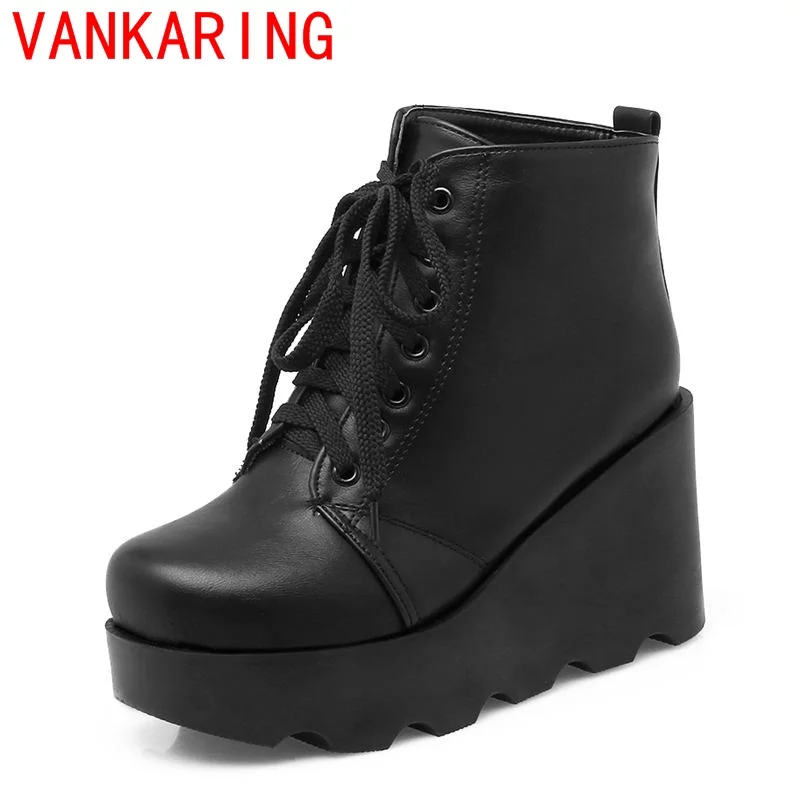 VANKARING shoes 2017 modern Urban fashion style concise modern round toe wedges elegant lace-up platform leisure ankle boots VANKARING shoes 2017 modern Urban fashion style concise modern round toe wedges elegant lace-up platform leisure ankle boots <br><br>Aliexpress