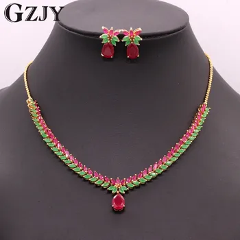 GZJY Bridal Dress Accessories Jewelry Sets Gold Color Green Red AAA Zircon Necklace Earring Jewelry sets For Women
GZJY Bridal Dress Accessories Jewelry Sets Gold Color Green Red AAA Zircon Necklace Earring Jewelry sets For Women