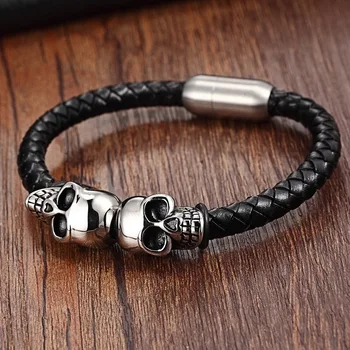 XQNI Gothic Skull Cuff Bangle Skeleton Stainless Steel Genuine Leather Bracelet 8mm Width Punk Style Pulseiras Masculinas
XQNI Gothic Skull Cuff Bangle Skeleton Stainless Steel Genuine Leather Bracelet 8mm Width Punk Style Pulseiras Masculinas