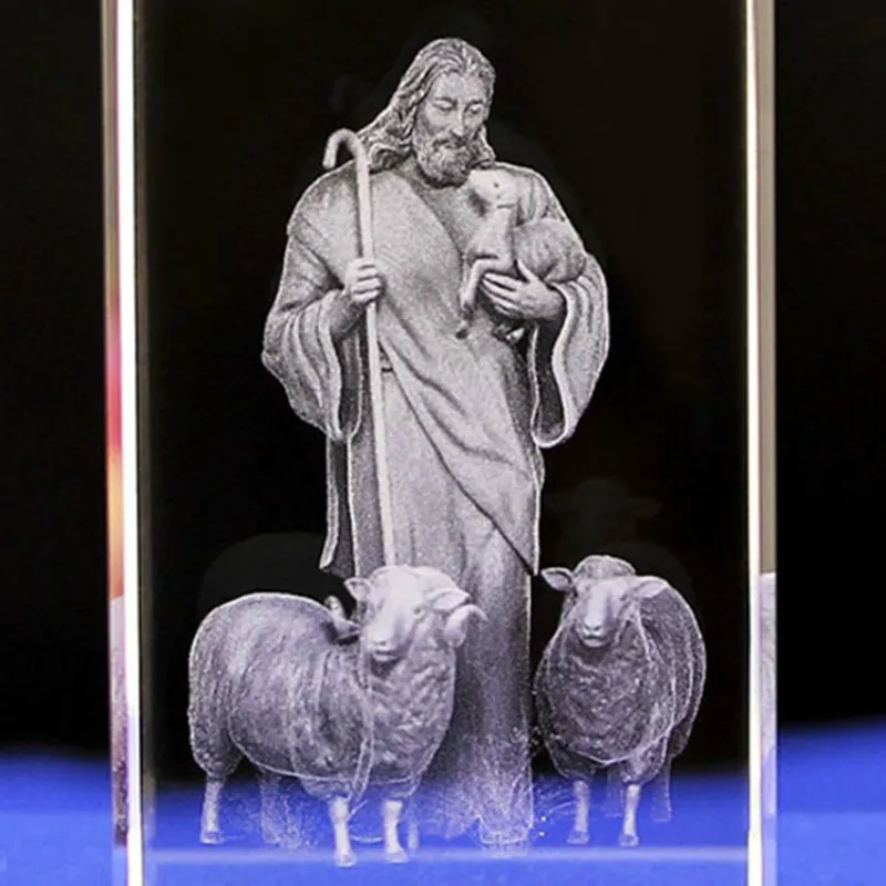 

Jesus Shepherd Christian Catholic Statues Crystal Figurines Ornament Engraving Creative Gift Home Decoration Accessories Modern