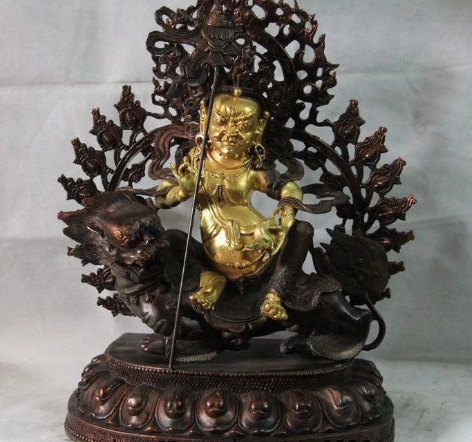 21" Tibet Copper Bronze 24K Gold Gilt Vaishravana Yellow Jambhala Buddha Statue
21" Tibet Copper Bronze 24K Gold Gilt Vaishravana Yellow Jambhala Buddha Statue