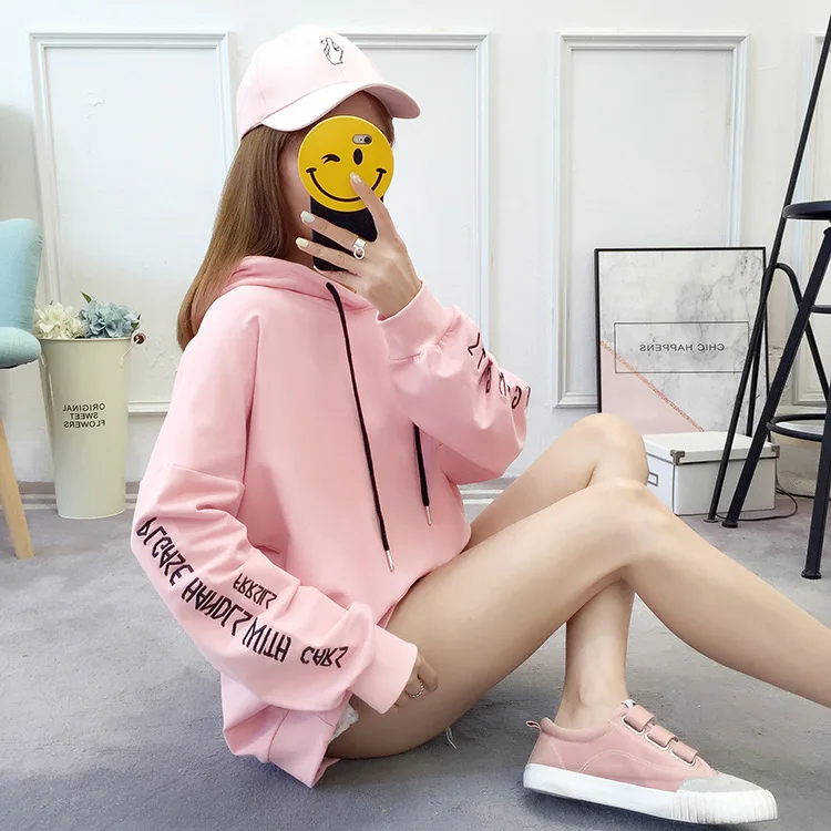 2018 новые женские толстовки Длинные рукава Мода Harajuku стиль bf тонкие с вышивкой