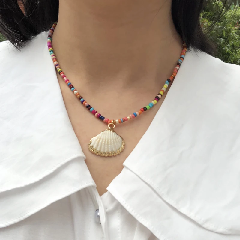 Trendy Boho Jewelry Necklace Multi-Color Beads Choker Natural Seashell Gold Color Plated Pendant Jewelry Necklace for Women Gift
Trendy Boho Jewelry Necklace Multi-Color Beads Choker Natural Seashell Gold Color Plated Pendant Jewelry Necklace for Women Gift