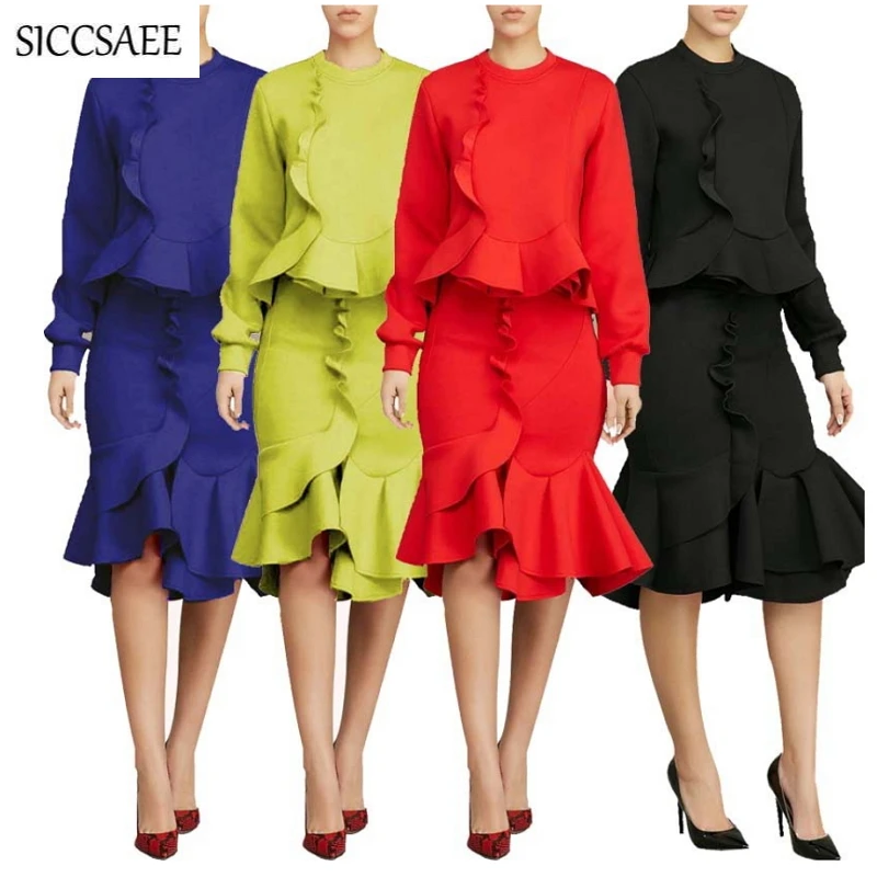 2019 Spring Two Piece Set Ruffles Peplum Dress Knee Length Mermaid Matching Sets Sexy Work Wear Solid Ruched Vestidos De Renda
2019 Spring Two Piece Set Ruffles Peplum Dress Knee Length Mermaid Matching Sets Sexy Work Wear Solid Ruched Vestidos De Renda