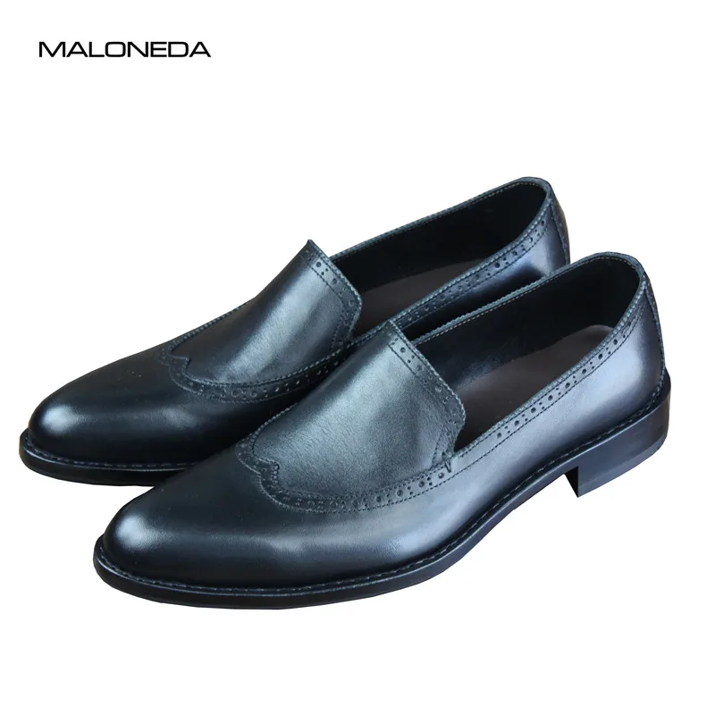 

MALONEDA Good Quality Men's Goodyear Leather Loafers Shoe Bespoke Handmade Genuine Leather Slip on Dress Shoes Black Color