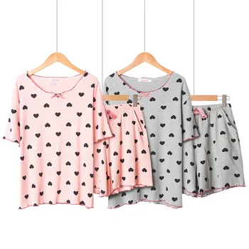 Women Summer Sweet Pajama Set Cotton Sleepwear Cute Heart Printed Bow-knot Ladies Loose Homewear Short Sleeve Female Casual Wear
Women Summer Sweet Pajama Set Cotton Sleepwear Cute Heart Printed Bow-knot Ladies Loose Homewear Short Sleeve Female Casual Wear