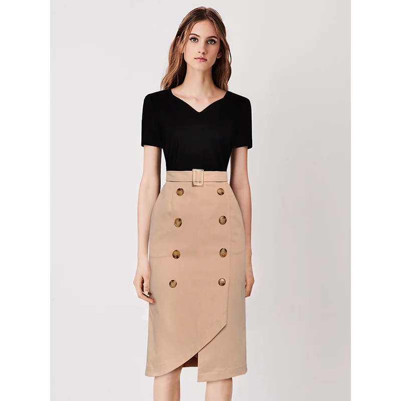 summer skirt set v neck short sleeve black elastic T-shirt + tight fitted irregular skirt buttons knee length skirt office wear
summer skirt set v neck short sleeve black elastic T-shirt + tight fitted irregular skirt buttons knee length skirt office wear